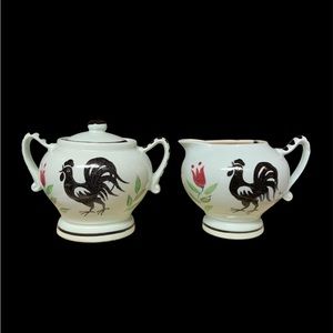Cute Rooster sugar and creamer set pale blue